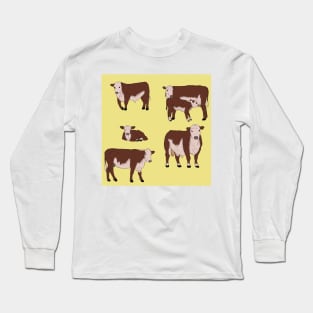 Hereford Cattle Pattern Yellow Long Sleeve T-Shirt